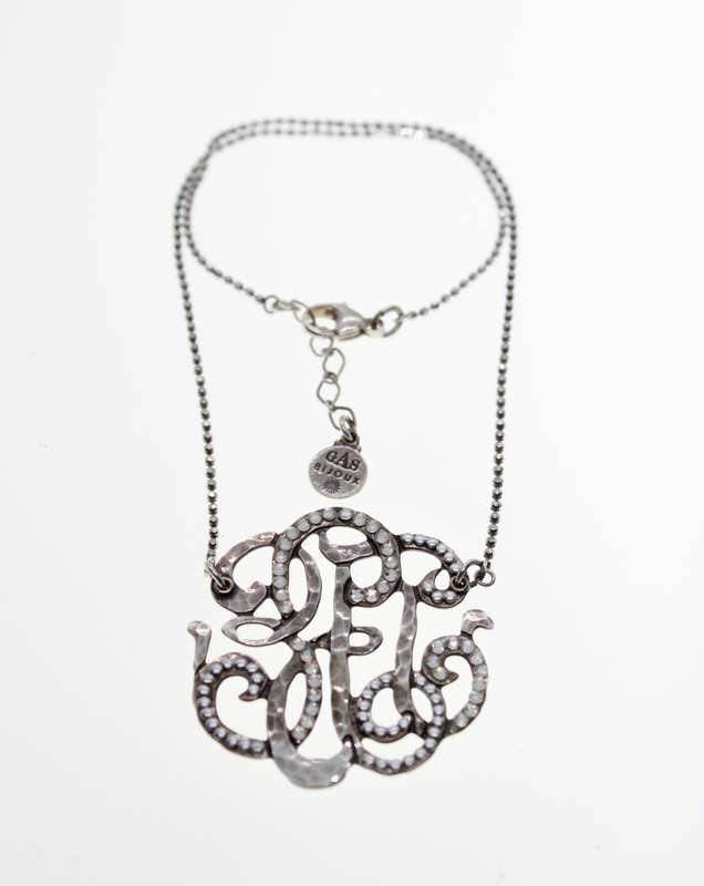 Necklace - Vintage Silver Tone Necklace with Studded Rhinestones, Stamped Gas Bijoux - ML2302