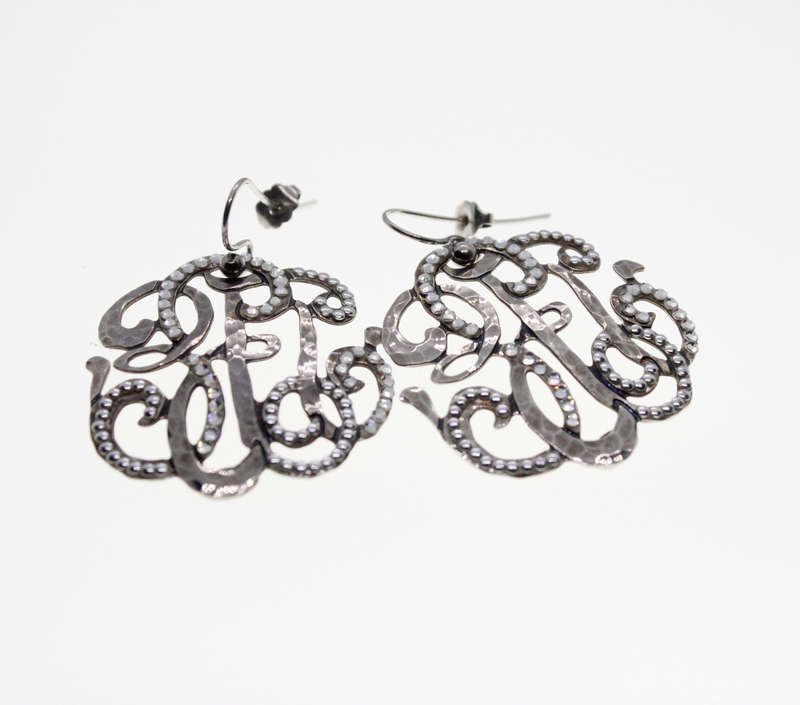 Earrings - Vintage Silver Tone Gas Bijoux Earrings with Studded Rhinestones - ML2303