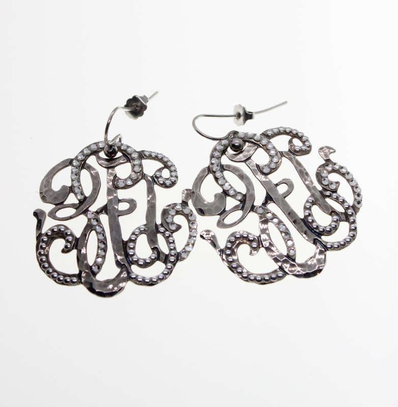 Earrings - Vintage Silver Tone Gas Bijoux Earrings with Studded Rhinestones - ML2303