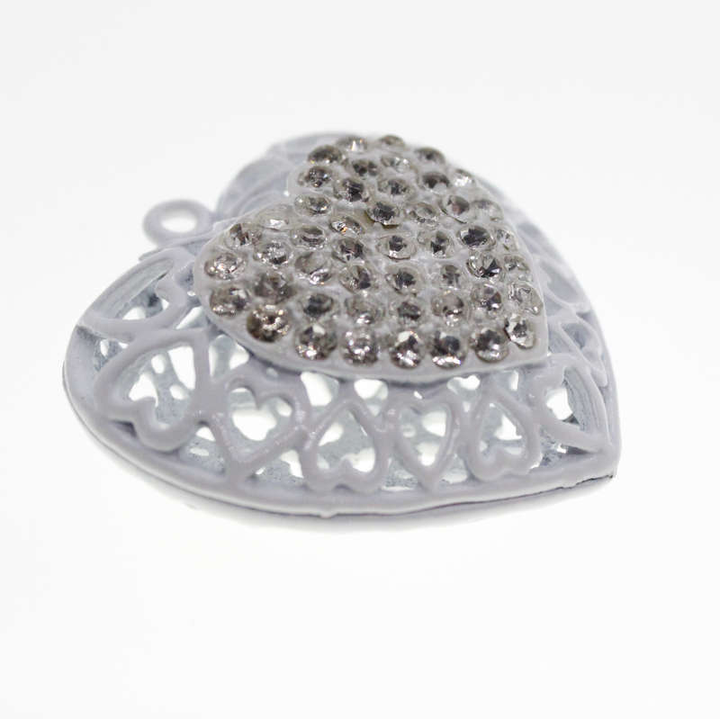 Pendant - Vintage White Colour Heart Pendant with Diamantes - ML2306