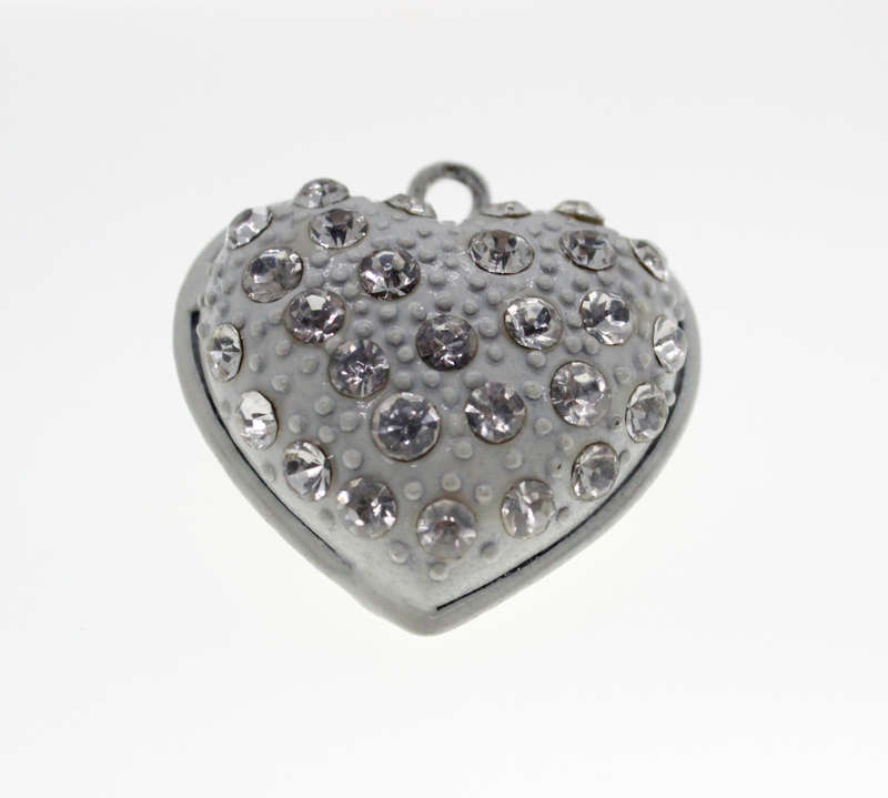 Pendant - Vintage White Colour Heart Pendant with Studs and Diamantes - ML2308
