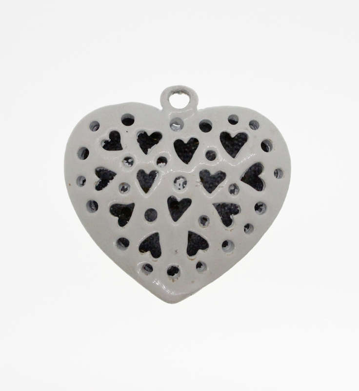 Pendant - Vintage White Colour Heart Pendant with Studs and Diamantes - ML2308