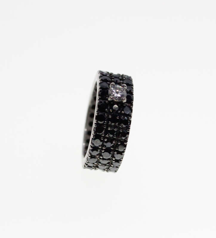 Rings - 2 x Stainless Steel Matte Black Del Coursy and 925 Silver Ring with Black Stones - ML2309