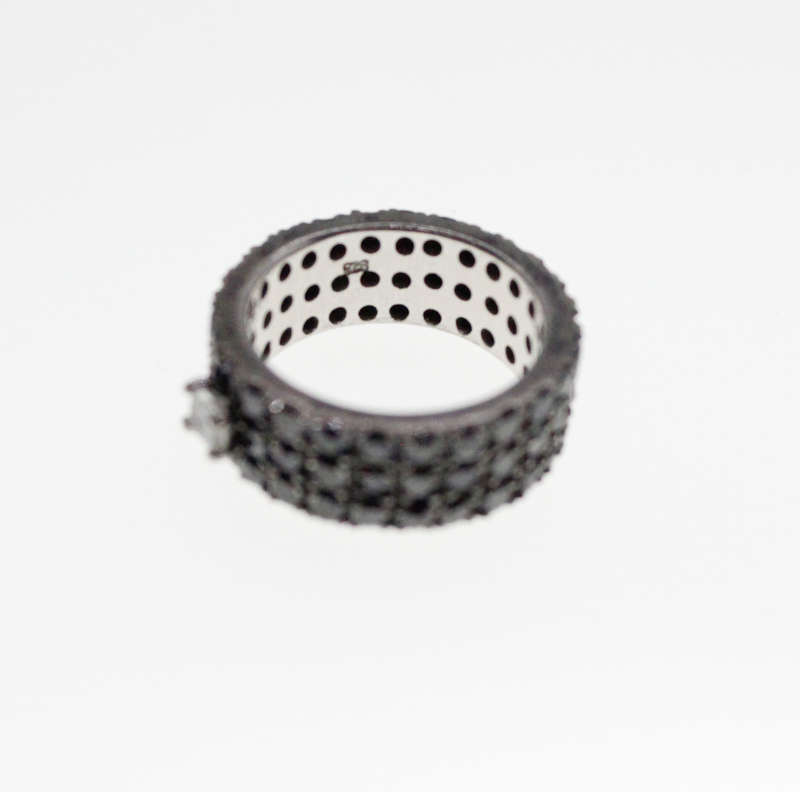 Rings - 2 x Stainless Steel Matte Black Del Coursy and 925 Silver Ring with Black Stones - ML2309