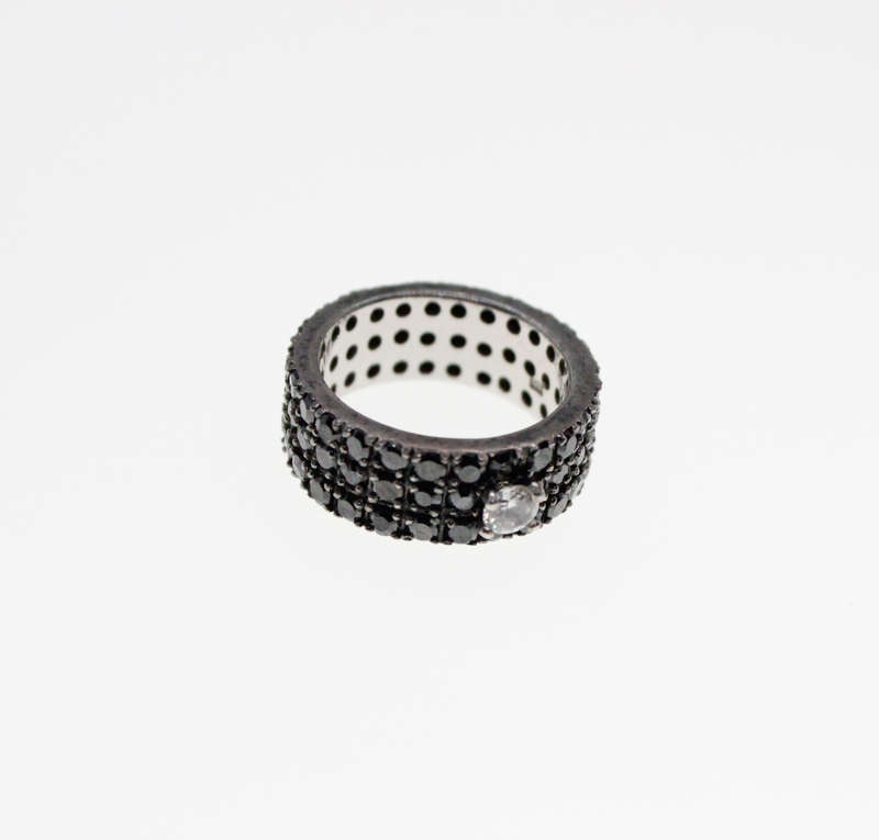 Rings - 2 x Stainless Steel Matte Black Del Coursy and 925 Silver Ring with Black Stones - ML2309