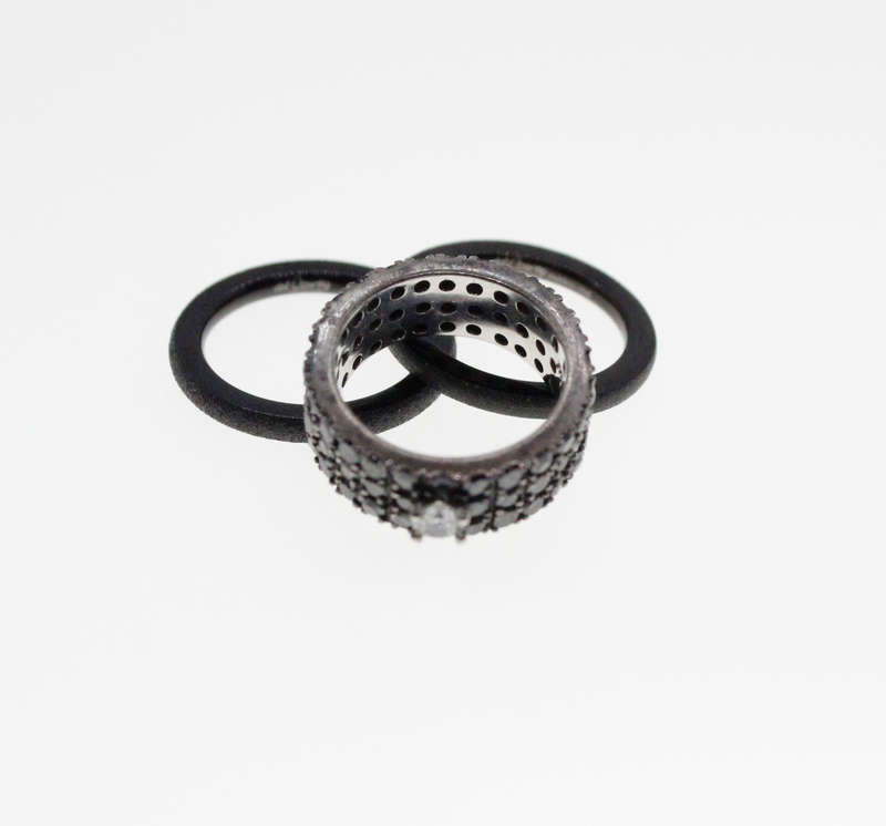 Rings - 2 x Stainless Steel Matte Black Del Coursy and 925 Silver Ring with Black Stones - ML2309