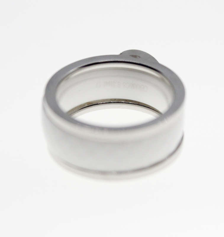 Ring - Cabachon Style White Ring, Stamped Ceramics S.Stad Band - ML2311