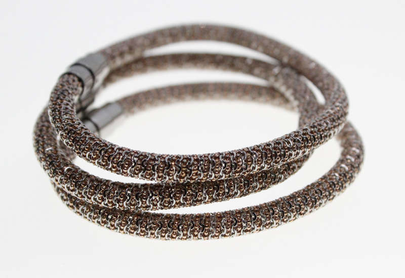 Bracelets - 3 x Rose Pink/Silver/ Tone Sparkly Bracelets with Magnetic Clasps - ML2312