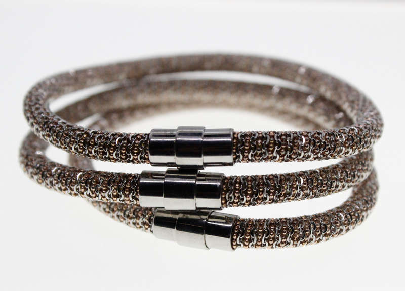 Bracelets - 3 x Rose Pink/Silver/ Tone Sparkly Bracelets with Magnetic Clasps - ML2312