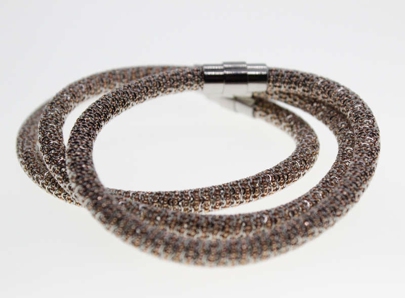 Bracelets - 3 x Rose Pink/Silver/ Tone Sparkly Bracelets with Magnetic Clasps - ML2312