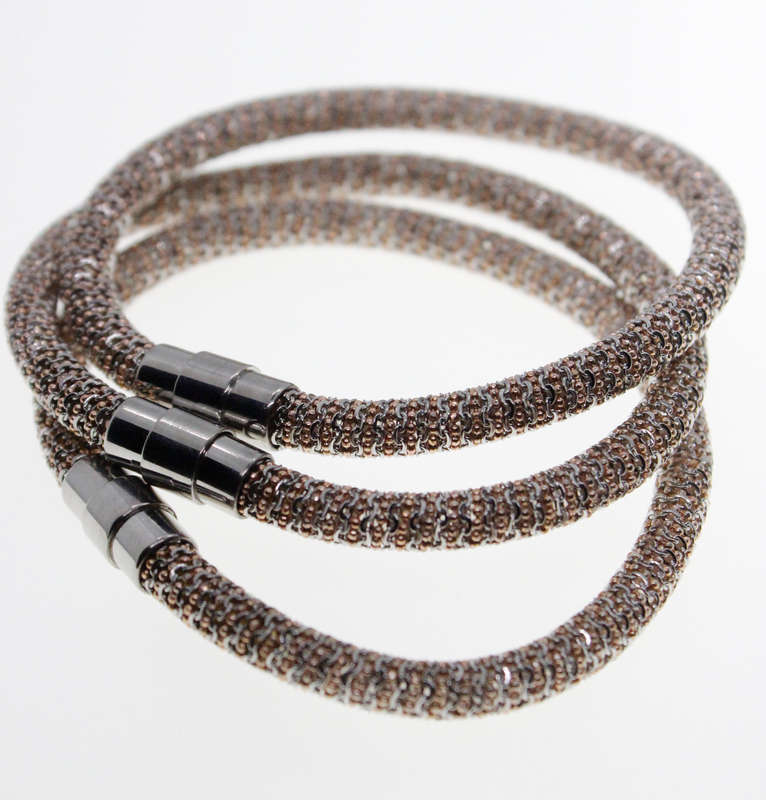 Bracelets - 3 x Rose Pink/Silver/ Tone Sparkly Bracelets with Magnetic Clasps - ML2312