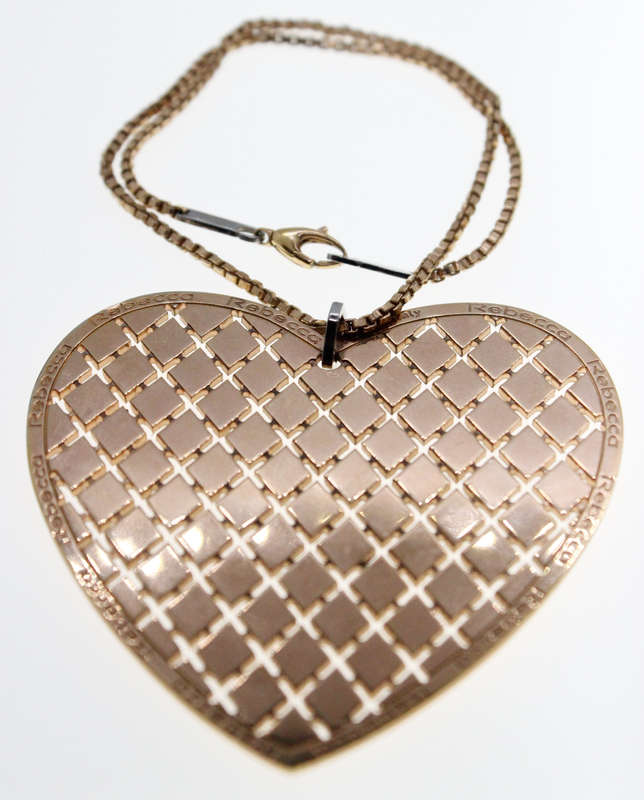 Pendant - Large Gold Tone Lattice Heart stamped Rebecca. Gold Tone Box Chain Made in Italy - ML2314