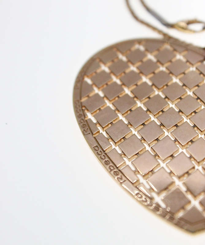 Pendant - Large Gold Tone Lattice Heart stamped Rebecca. Gold Tone Box Chain Made in Italy - ML2314