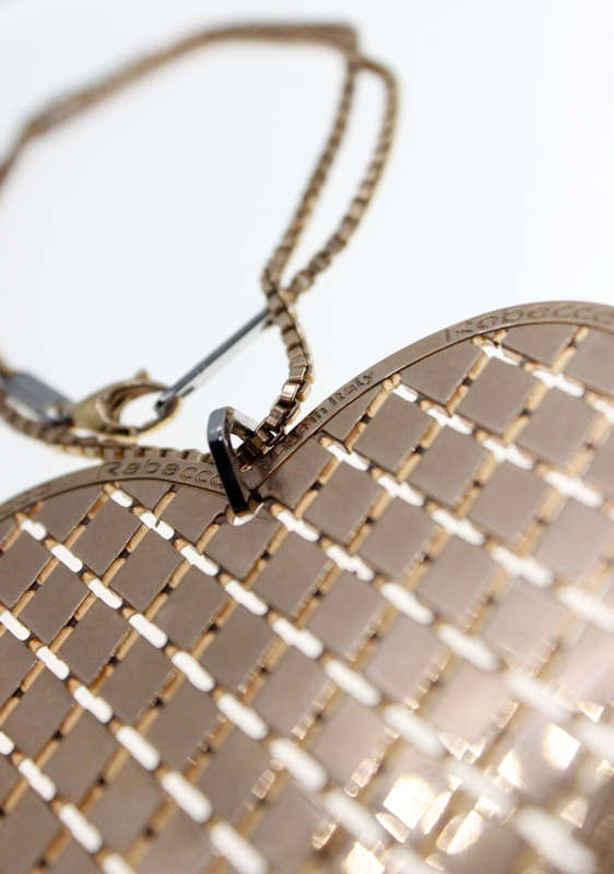 Pendant - Large Gold Tone Lattice Heart stamped Rebecca. Gold Tone Box Chain Made in Italy - ML2314