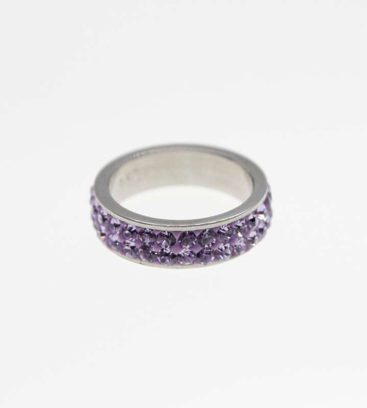 Ring - Silver Tone Ring with Purple Diamantes - ML2317