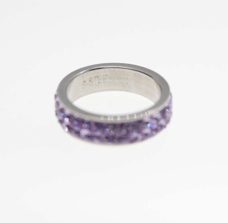 Ring - Silver Tone Ring with Purple Diamantes - ML2317