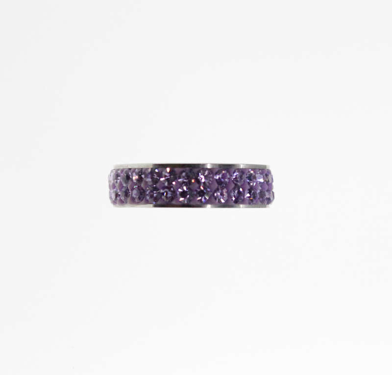 Ring - Silver Tone Ring with Purple Diamantes - ML2317