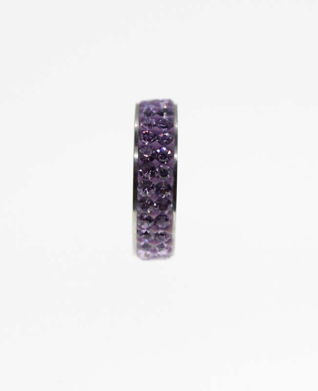 Ring - Silver Tone Ring with Purple Diamantes - ML2317