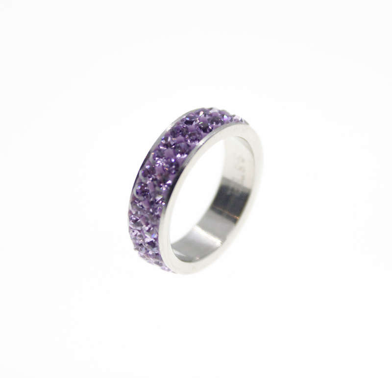 Ring - Silver Tone Ring with Purple Diamantes - ML2317