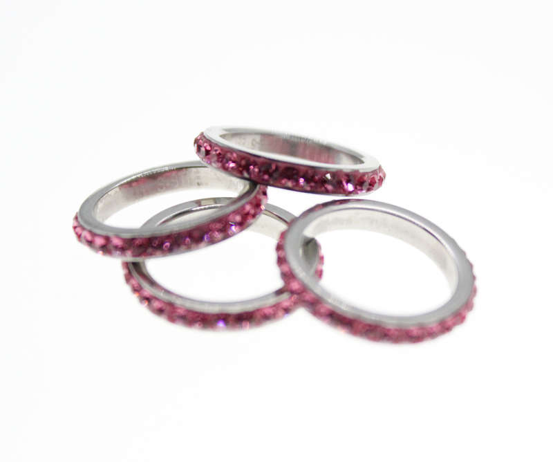 Rings - Fashion Stainless Steel 4 x Stack rings with Pink Diamantes - ML2320
