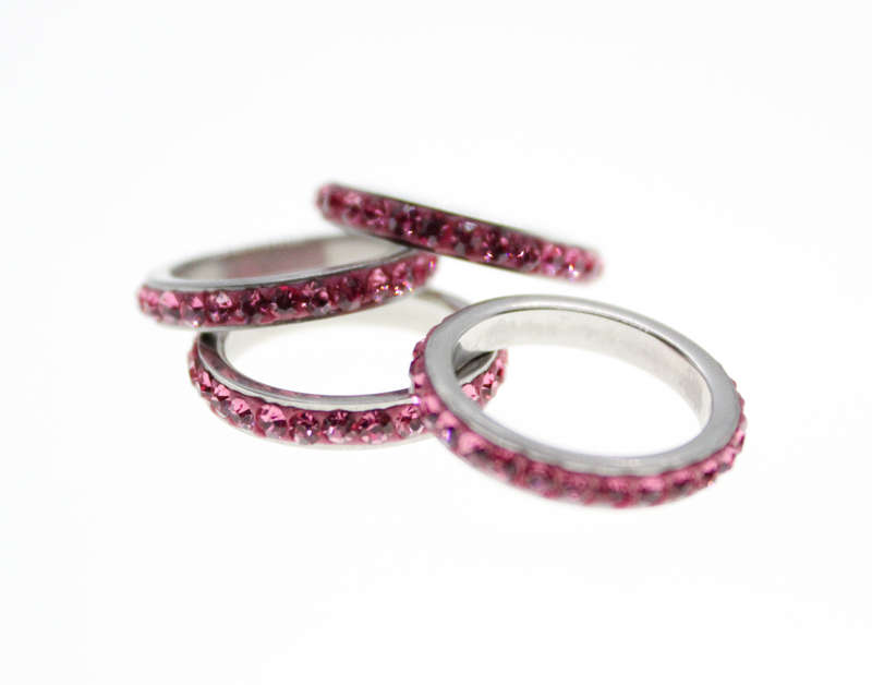 Rings - Fashion Stainless Steel 4 x Stack rings with Pink Diamantes - ML2320