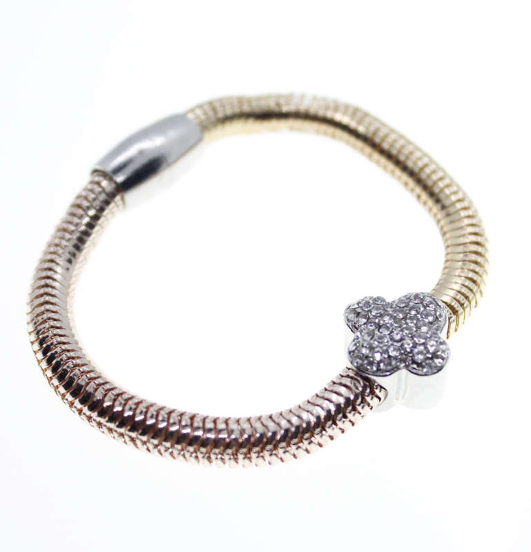 Bracelet - Fashion Snake Style Gold and Bronze Tone with 4 Leaf Clover and Diamantes - ML2322