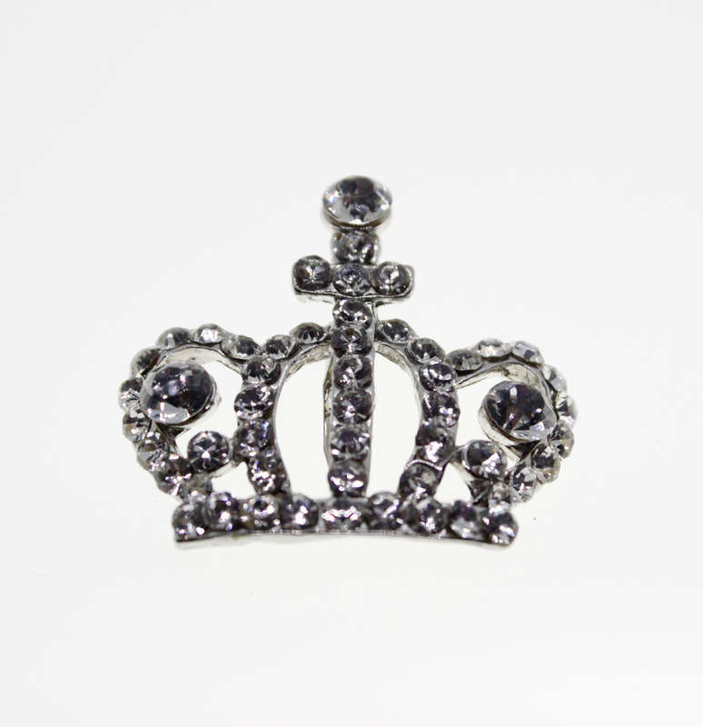 Brooch - Fashion Silver Tone Crown Brooch with Large and Small Diamantes - ML2326