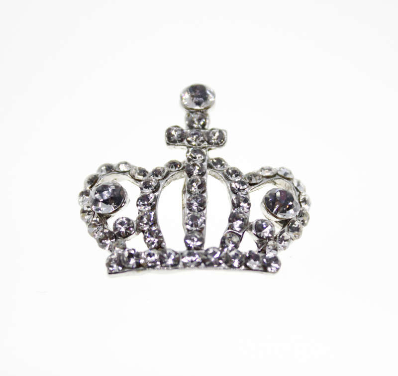 Brooch - Fashion Silver Tone Crown Brooch with Large and Small Diamantes - ML2326