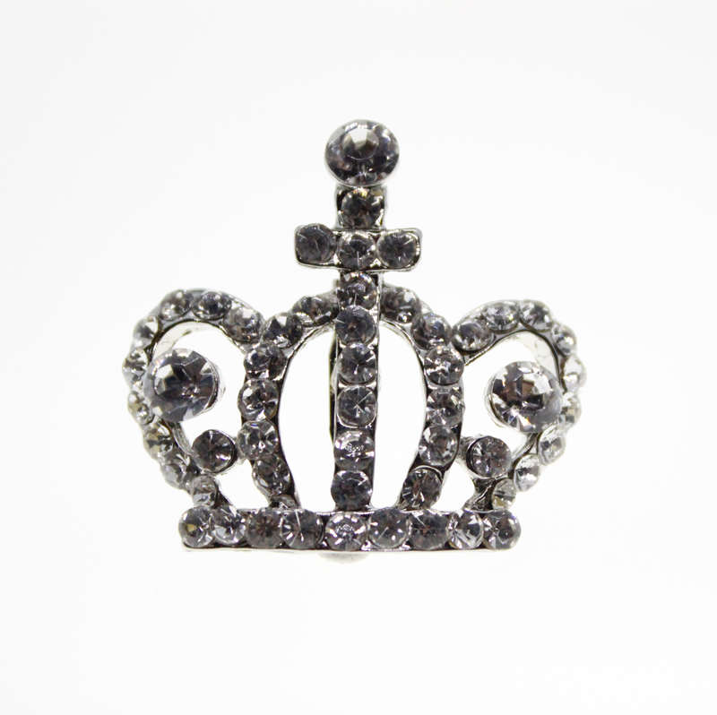 Brooch - Fashion Silver Tone Crown Brooch with Large and Small Diamantes - ML2326