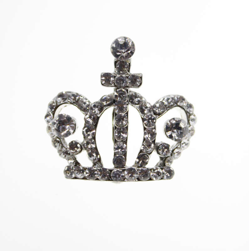 Brooch - Fashion Silver Tone Crown Brooch with Large and Small Diamantes - ML2326