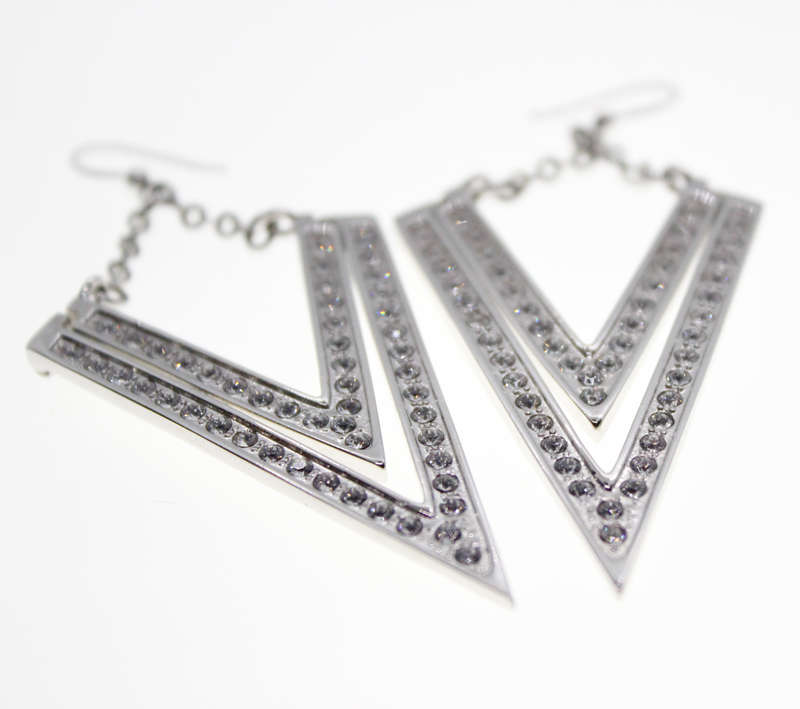 Earrings - Fashion Triangular Styled Earrings with Diamantes, Stamped Butler - ML2327
