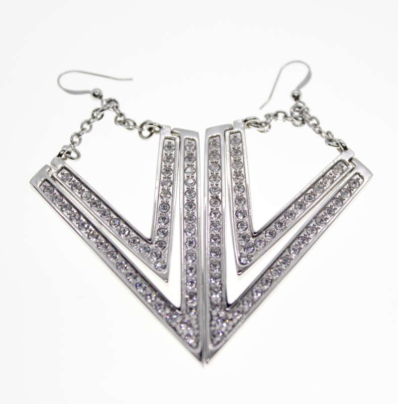 Earrings - Fashion Triangular Styled Earrings with Diamantes, Stamped Butler - ML2327