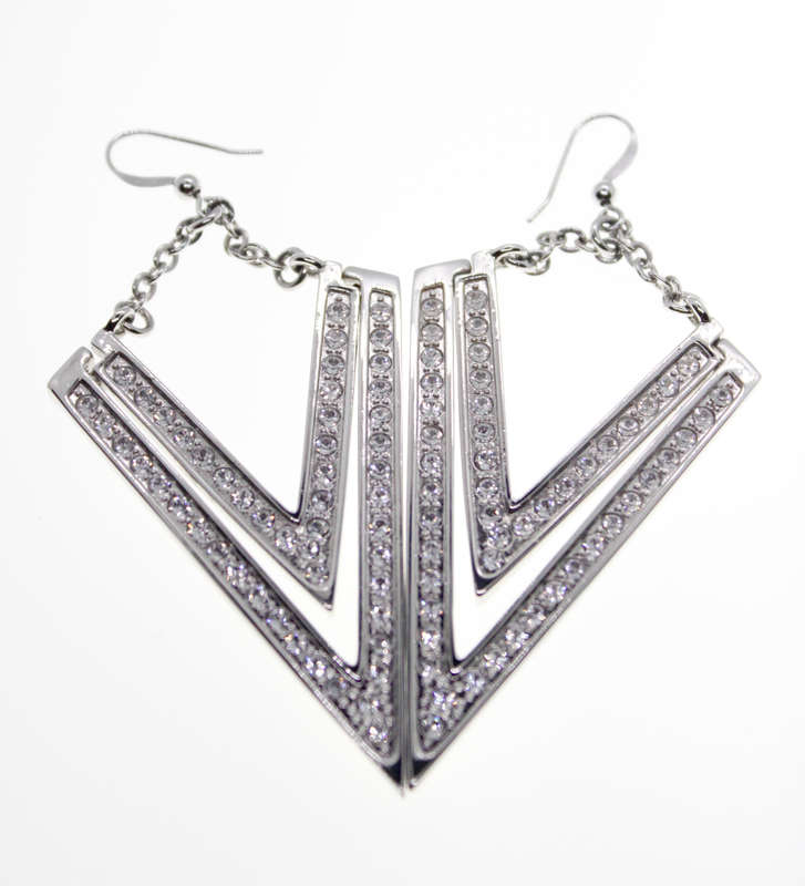 Earrings - Fashion Triangular Styled Earrings with Diamantes, Stamped Butler - ML2327