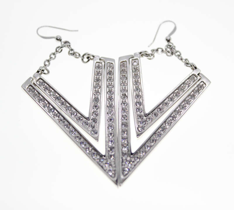 Earrings - Fashion Triangular Styled Earrings with Diamantes, Stamped Butler - ML2327
