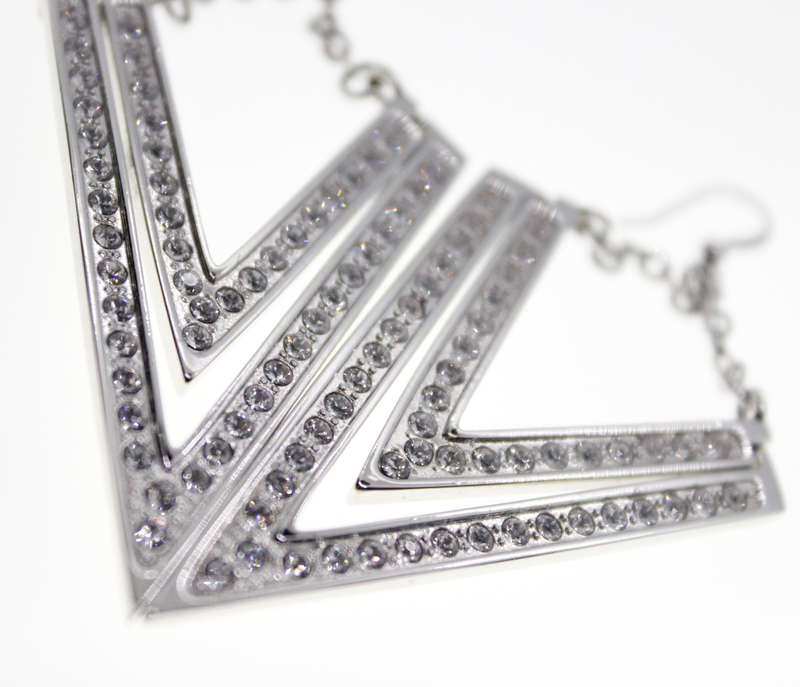 Earrings - Fashion Triangular Styled Earrings with Diamantes, Stamped Butler - ML2327