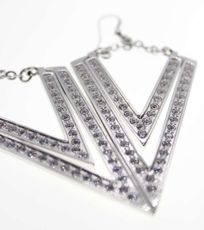 Earrings - Fashion Triangular Styled Earrings with Diamantes, Stamped Butler - ML2327