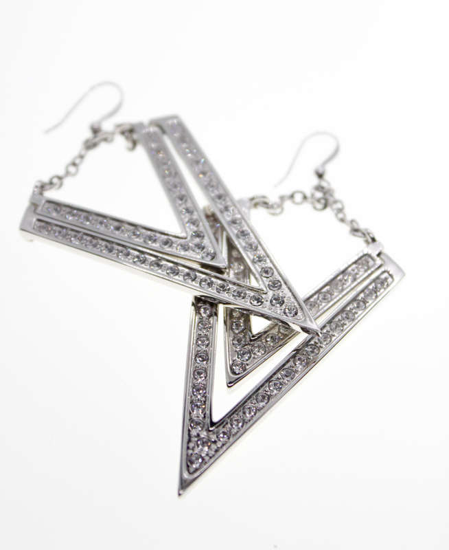 Earrings - Fashion Triangular Styled Earrings with Diamantes, Stamped Butler - ML2327