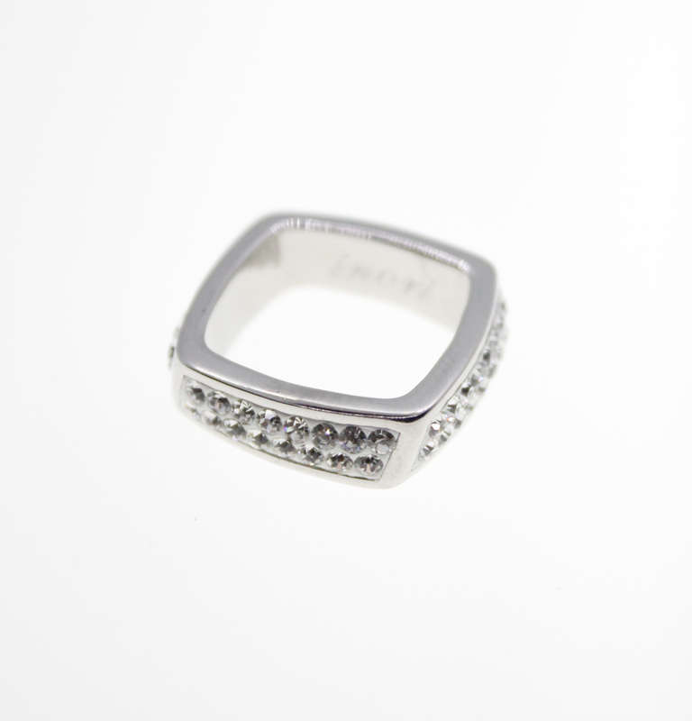 Ring - Fashion Silver Tone Rectangular Shape with Diamantes on a White base, Stamped Inori - ML2328