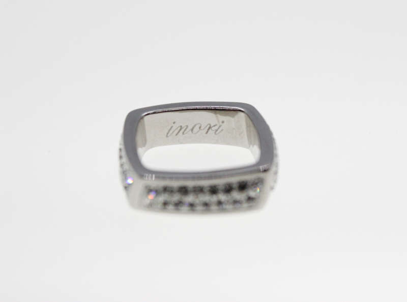 Ring - Fashion Silver Tone Rectangular Shape with Diamantes on a White base, Stamped Inori - ML2328