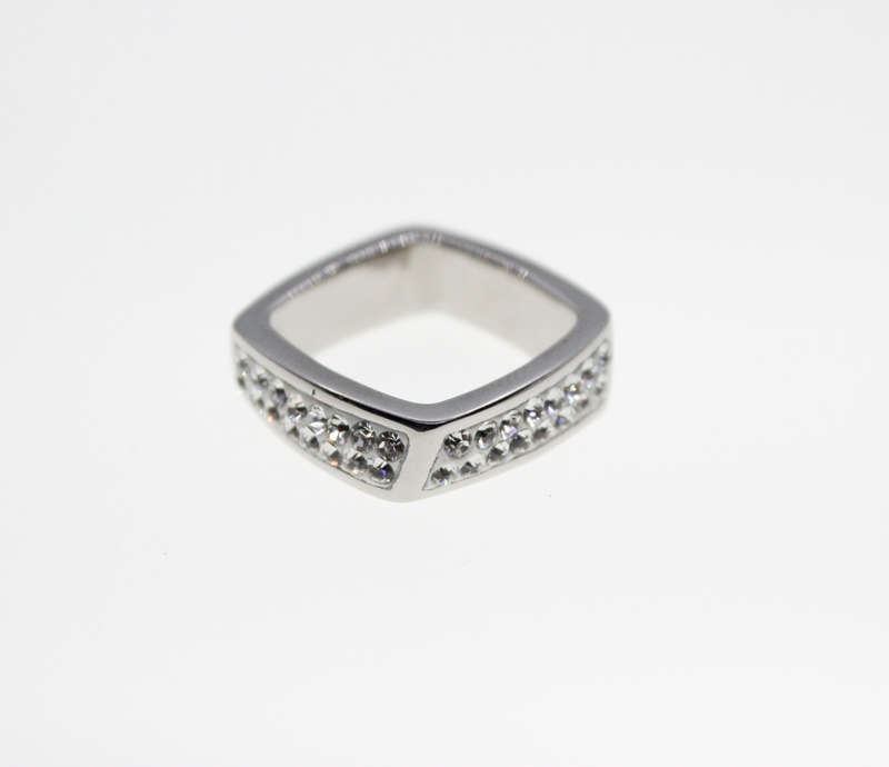 Ring - Fashion Silver Tone Rectangular Shape with Diamantes on a White base, Stamped Inori - ML2328