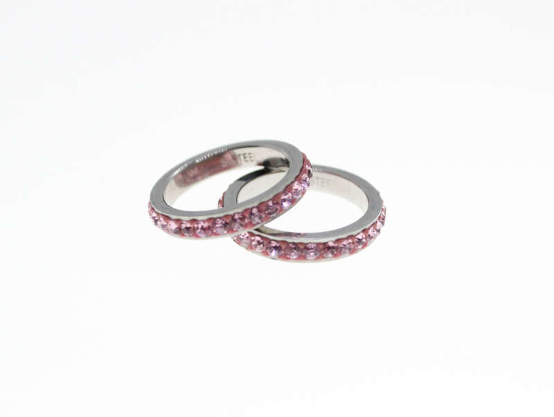 Rings - 2 x Fashion Stainless Steel Pink Diamante Stack Rings - ML2338