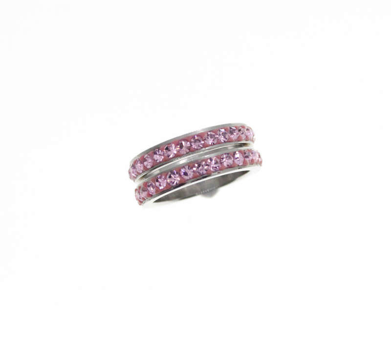 Rings - 2 x Fashion Stainless Steel Pink Diamante Stack Rings - ML2338