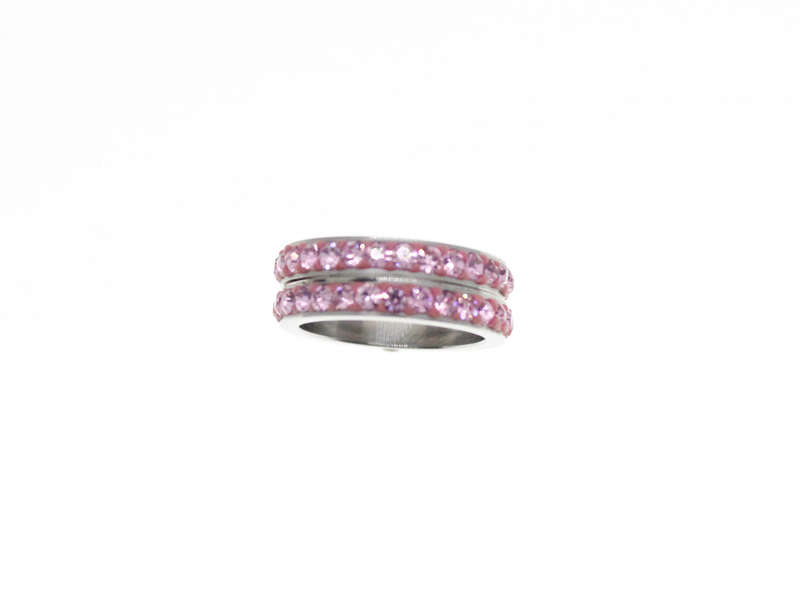 Rings - 2 x Fashion Stainless Steel Pink Diamante Stack Rings - ML2338