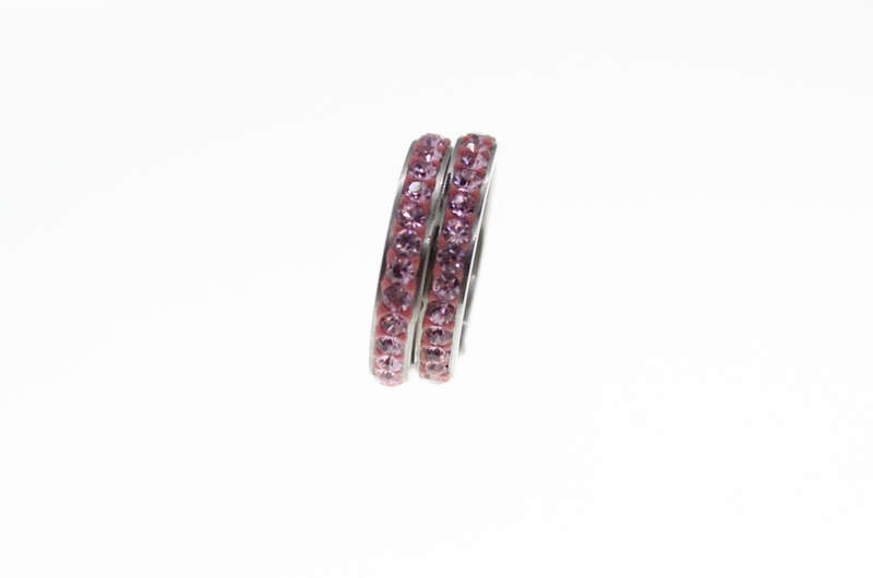 Rings - 2 x Fashion Stainless Steel Pink Diamante Stack Rings - ML2338
