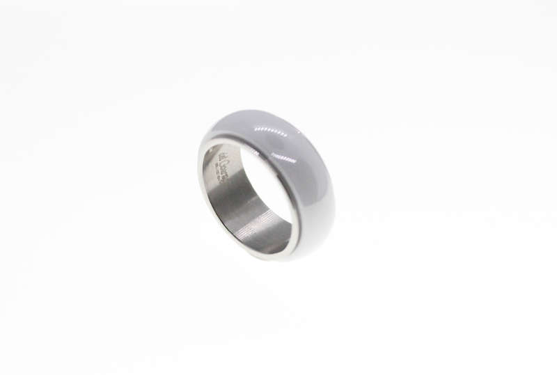 Ring - Fashion Silver Tone Spinning Ring with White Band, Stamped Del Coursy - ML2340