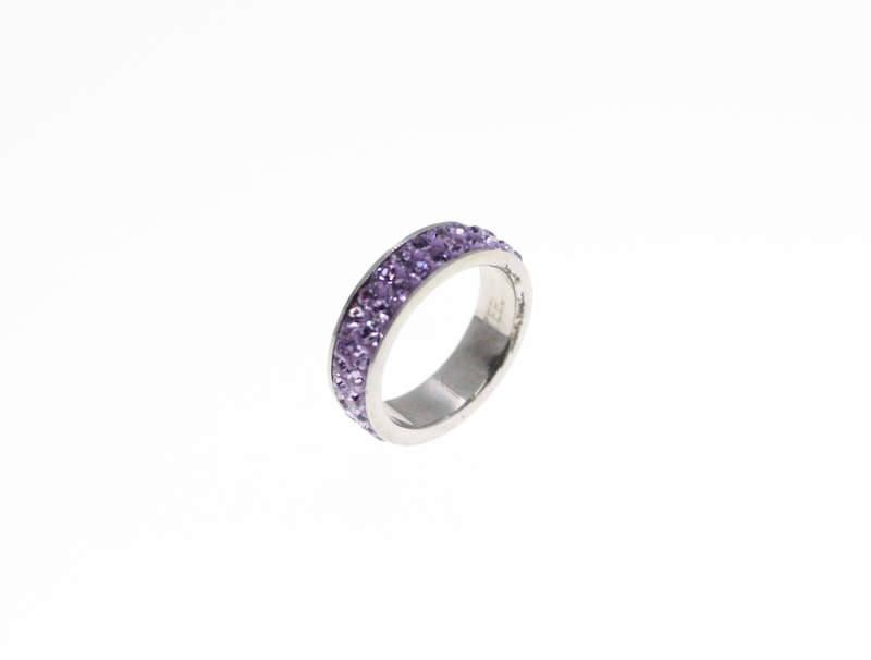 Ring - Fashion Stainless Steel Ring with Two Bands of Purple Diamantes - ML2342