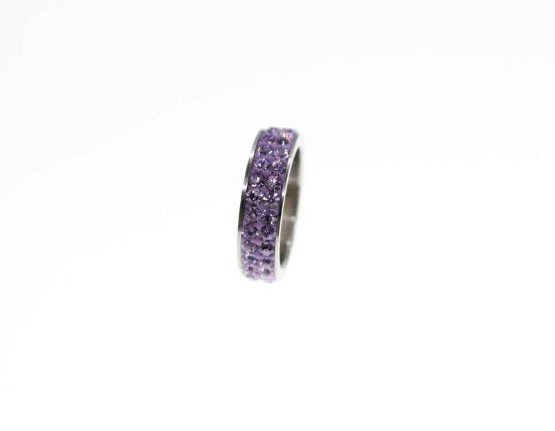 Ring - Fashion Stainless Steel Ring with Two Bands of Purple Diamantes - ML2342
