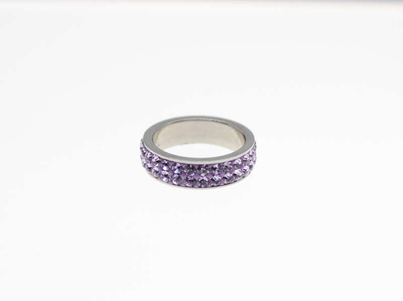 Ring - Fashion Stainless Steel with 2 Bands of Purple Diamantes - ML2344