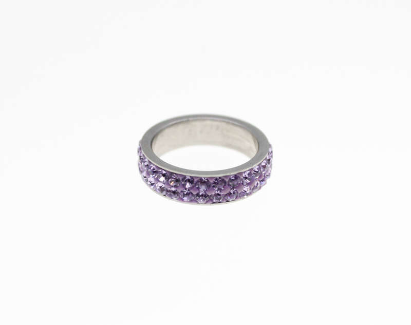 Ring - Fashion Stainless Steel with 2 Bands of Purple Diamantes - ML2344