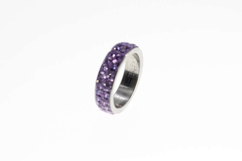 Ring - Fashion Stainless Steel with 2 Bands of Purple Diamantes - ML2344
